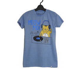 【新品】tシャツ 猫のDJ アニマル プリントTシャツ デッドストック New Standard レディース Sサイズ ティーシャツ 半袖 トップス 動物柄 水色【異国屋】
