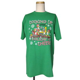 【中古】tシャツ 料理をする妖精たち プリントTシャツ 緑 メンズ Lサイズ 半袖 可愛い ティーシャツ 古着