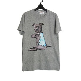 【新品】Tシャツ 犬 プリントTシャツ グレー色 メンズ Sサイズ ティーシャツ 半袖 FRUIT OF THE LOOM 動物 アニマル【異国屋】