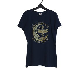 月とトンボ tシャツ FRUIT OF THE LOOM プリントTシャツ レディース XLサイズ ティーシャツ 半袖 紺色 ワンウォッシュ【異国屋】【中古】