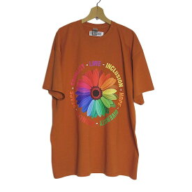 【新品 アウトレット】GILDAN 花 プリントTシャツ テキサスオレンジ色 メンズ 大きいサイズ 2XL ティーシャツ tシャツ