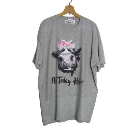 【新品】tシャツ FRUIT OF THE LOOM 可愛い牛 プリントTシャツ グレー色 半袖 メンズ XLサイズ ティーシャツ アニマルプリント