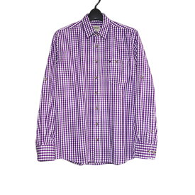 【中古】Birkhahn チェック柄 チロルシャツ メンズ Sサイズ 長袖 ヨーロッパ 民族衣装 カントリー 古着 紫