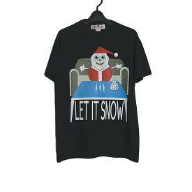 【新品】Tシャツ FRUIT OF THE LOOM 雪だるまのサンタクロース プリントTシャツ 黒 半袖 メンズ Mサイズ トップス ティーシャツ tee クリスマス