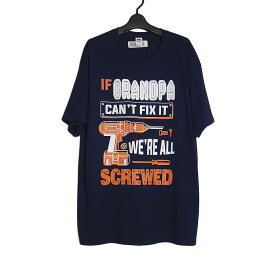 【新品】Tシャツ 紺色 プリントTシャツ FRUIT OF THE LOOM デッドストック メンズ XLサイズ ティーシャツ 半袖 SCREWED 異国屋