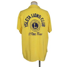 【中古】HILTON ビンテージ ボウリングシャツ レーヨン シャツ メンズ Lサイズ ボーリングシャツ フロッキープリント ライオンズクラブ 半袖 古着 アメリカ製