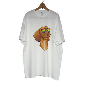 【新品】DELTA サングラスをかけた可愛い犬 プリントTシャツ 半袖 メンズ 大きいサイズ 2XL 白色 ティーシャツ Tシャツ BIGサイズ 動物プリント アニマルプリント