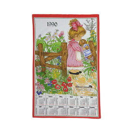 【中古】1990年 女の子 ヴィンテージ 布ポスター ファブリック カレンダー タペストリー 雑貨 ヨーロッパ レトロ