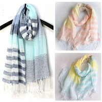 フランスの天然リネン亜麻＆コットン♪切替ストライプ縞大判ストール♪UVカット ショール マフラー