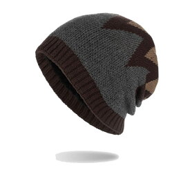 帽子 ニット帽 幾何学模様 防寒 大きいサイズ アウトドア 裏地ボア ビーニー メンズ レディース 秋 冬 KNIT CAP 4033
