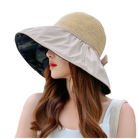 つば広ハット 帽子 綿麻 折り畳み リボン付き UVカット 紫外線防止 レディースハット 春 夏 大きいサイズ CAP 2705