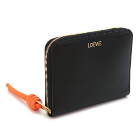 ロエベ 折財布 レディース CEM1CWZX01 6036 ノット コンパクト ジップウォレット 二つ折り財布 ラウンドファスナー レザー バイカラー ブラック 黒 ブライトオレンジ LOEWE KNOT