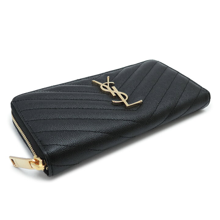 YVES SAINT LAURENT イヴ サンローラン 長財布 ラウンドファスナー YSLロゴ 352904 レザー ブラック 美 美品 イヴ・サンローラン　長財布