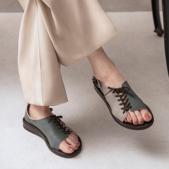 楽天市場 レースアップサンダル コンフォートサンダル フラット コンビ配色 編み上げ レディース 日本製 フリーワイズ 甲幅を調節できる マウス ベル Mouse やさしい靴工房 Belle And Sofa