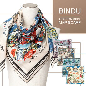 [Bindu /ビンドゥ] Map Print Bandana 大判スカーフ 100×100 コットンスカーフ 綿 コットン 100％ メンズ レディース レトロ スカーフ プレゼント ギフト [CP]