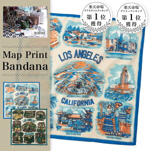 ��BINDU �r���h�D Map Print Bandana �}�b�v�v�����g �o���_�i �唻 50cm×50cm LA24 LosAngels ���X�A���W�F���X24 Blue Green �� �R�b�g�� 100�� ���B���e�[�W�� �v���[���g�M�t�g