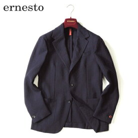 【定価12.6万・新品・44,46,50】ernesto（エルネスト）DJP232311 ウールジャガード シングル2Bジャケット ネイビー【50％OFF】