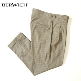 【定価4.2万・新品・48】BERWICH（ベルウィッチ）SCOTCH GURKHA ウールガンクラブチェック ベルトレス2プリーツグルカパンツ MZ1635【40％OFF】