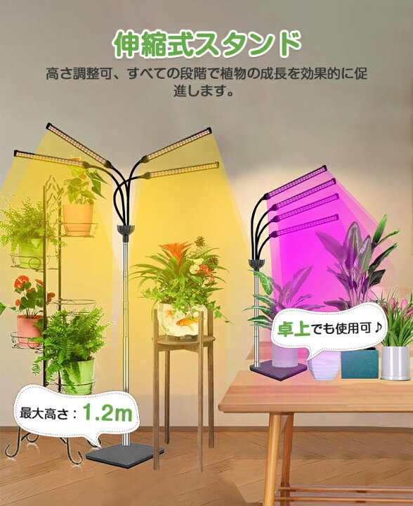 楽天市場】植物育成ライト スタンド LED タイマー 4灯 伸縮式スタンド 