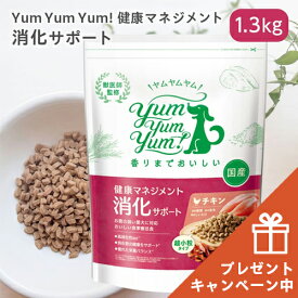【当店初利用5%OFFクーポン】【数量限定おまけ付】Yum Yum Yum!（ヤムヤムヤム）健康マネジメント消化サポート 1.3kg 【イリオスマイル / iliosmile】チキン ドライ 犬 犬用 ドッグフード ドライフード 国産ドッグフード シニア