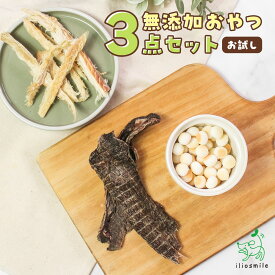 国産 無添加 犬 おやつ おやつ食べ比べ3点セット スマイルセット お試し オヤツ 詰め合わせ ドッグフード 犬のおやつ ジャーキー ドックフード ペット ボーロ 鹿 鹿肉 魚 タラ たら 鱈 ヤギミルク フルーツ 野菜 イリオスマイル