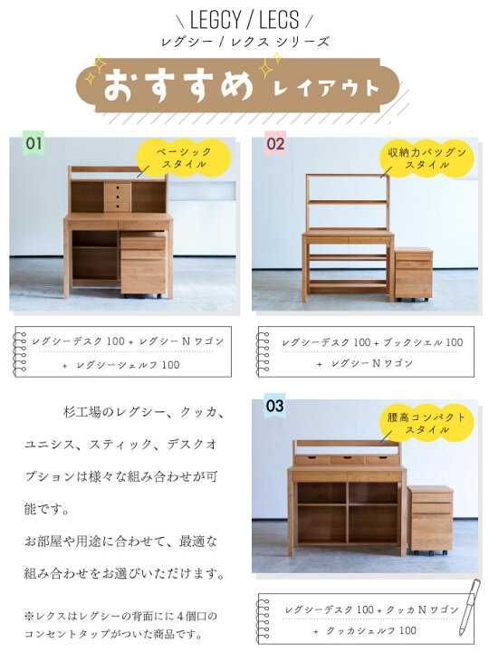 楽天市場】杉工場 国産 日本製 学習机 レグシー デスク90 組み合わせ 