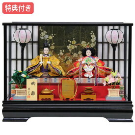 ◆特典付き×31%OFF【展示現品】 雛人形 ひな人形 衣裳着人形 ケース飾り 親王飾り 送料無料 桃の節句 ひな祭り お雛様/映え 【361S23】 小三五2人飾り 優美 黒 ブラック 金屏風風 おしゃれなケース飾り 【数量限定】