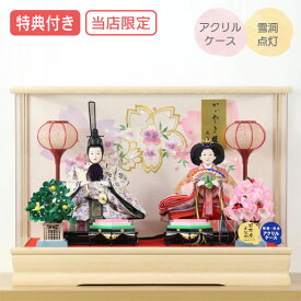 ◆特典付き×23%OFF【展示現品】当店オリジナル 雛人形 ひな人形 衣裳着人形 衣裳着 ケース飾り アクリルケース 親王飾り 二人飾り 雪洞点灯 家具調 木目調 送料無料 桃の節句 ひな祭り お雛様 映え【801S24】【数量限定】