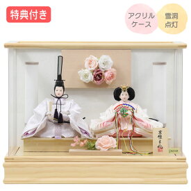 ◆特典付き×33%OFF【数量限定】 雛人形 ひな人形 衣裳着人形 衣裳着 ケース飾り アクリルケース 親王飾り 二人飾り 雪洞点灯 オルゴール付き 家具調 木目調 送料無料 ひな祭り 映え 【151S25】