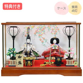 ◆特典付き×24%OFF【数量限定】 雛人形 ひな人形 衣裳着人形 衣裳着 ケース飾り 親王飾り 二人飾り 二段飾り 雪洞点灯 家具調 木目調 送料無料 桃の節句 ひな祭り 映え 【691S25】