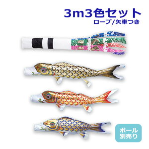 2025年度 新作 日本製 【金太郎なし】 こいのぼり ワタナベ鯉のぼり 大型セット 黄金3m6点セット スパン飛龍吹流し 鯉3色 ポール別売 庭用 家紋/名入れ可能