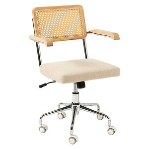 【キャスター付チェア LHC-4475BE】一人暮らし テレワーク リモートワーク 在宅ワーク オフィス 作業用 回転式 チェア ラタン調 肘付き