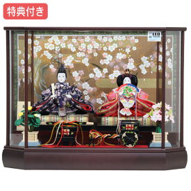 ◆特典付き 【展示現品】 雛人形 ひな人形 衣裳着 コンパクト ケース飾り ケース入り 親王飾り 二段飾り 衣裳人形 桃の節 雛 おしゃれ かわいい 643S81 35208 nk 三五親王飾り LED No.8 映え 【数量限定】