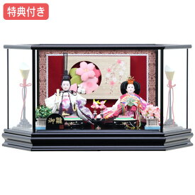 ◆特典付き 【展示現品】雛人形 ひな人形 衣裳着 衣裳着人形 ケース飾り 六角ケース 親王飾り 二人飾り 黒 ブラック 桃の節句 ひな祭り お雛様/映え 【つむぎ】【241S91】 【展示現品】 【数量限定】