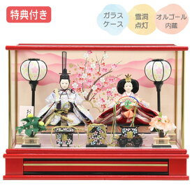 ◆特典付き×37%OFF【展示現品】雛人形 ひな人形 衣裳着人形 衣裳着 ケース飾り ガラスケース 親王飾り 二人飾り 二段飾り 雪洞点灯 赤 レッド 送料無料 桃の節句 ひな祭り お雛様 映え【141S24】