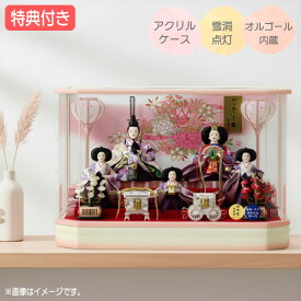 ◆特典付き【展示現品】【2026年度新作】 雛人形 ひな人形 衣裳着人形 衣裳着 ケース飾り アクリルケース 五人飾り 三人官女 雪洞点灯 ホワイト系 白 ピンク 送料無料 桃の節句 ひな祭り 映え 【601S26】【数量限定】