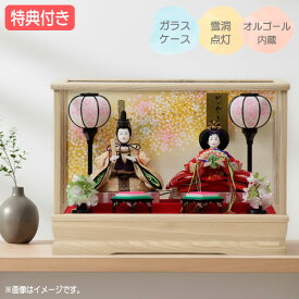 ◆特典付き【展示現品】【2026年度新作】 雛人形 ひな人形 衣裳着人形 衣裳着 ケース飾り ガラスケース 親王飾り 二人飾り 雪洞点灯 家具調 木目調 オルゴール付き 送料無料 桃の節句 ひな祭り 映え 【901S26】【数量限定】