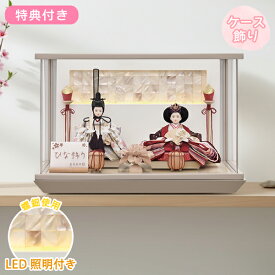 ◆特典付き 【2026年度新作】 雛人形 宝童 ひな コンパクト かわいい モダン 衣裳着 女の子 桃の節句 ケース飾り 【永遠(グレージュ) LED付きケース】