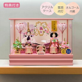 ◆特典付き 【P10×2026年度新作】雛人形 ひな人形 衣裳着人形 衣裳着 ケース飾り アクリルケース 親王飾り 二人飾り 雪洞点灯 オルゴール付き 家具調 木目調 送料無料 ひな祭り 映え【羽衣三五親王飾 (桃) 263-249】