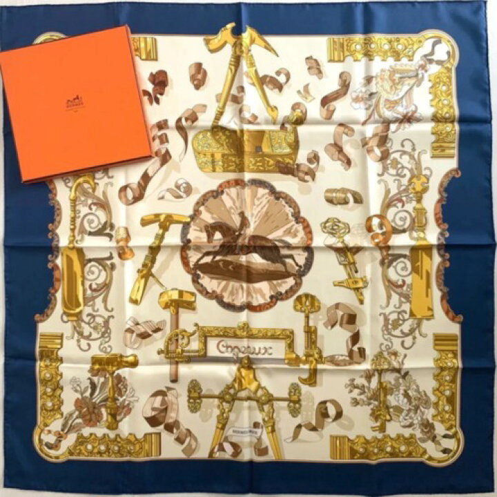 楽天市場】【中古】HERMES エルメス カレ90 スカーフ Copeaux おが屑 