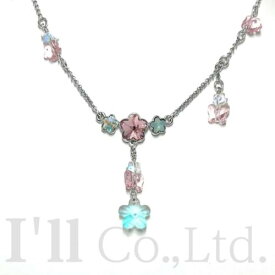 【中古】SWAROVSKI　スワロフスキー　カラーストーン　ネックレス　メタル　シルバー　マルチカラー　ブランドジュエリー　アクセサリー　ペンダント　蝶　花　バタフライ　フラワー　レディース【中古】【18961】