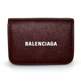 【中古】【未使用品】BALENCIAGA 　バレンシアガ　キャッシュ　ミニ　ウォレット　593813　グレインドカーフスキン　ボルドー　ホワイト　ブランド小物　ロゴ　ミニ財布　コンパクト財布　三つ折り財布【中古】【57768】