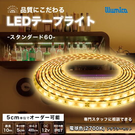 LED テープライト 電球色 2700K スタンダード60 DC 12V 電源セット コンセント式 間接照明 LEDテープ 防水 調光 屋外 室内 部屋 ライン カット可能 おしゃれ 明るい 天井 壁 高輝度 器具 店舗 棚 寝室 玄関 リビング