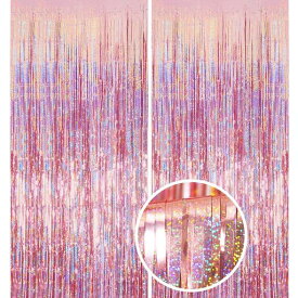 2個セット タッセルカーテン キラキラ 背景 明るい光沢 誕生日 飾り付け パーティー 結婚式 舞台 空間デコレーション バックドロップ ホイルカーテン フォトブース カラフル PARTY DECORATION 100CM*250CM (ピンク)