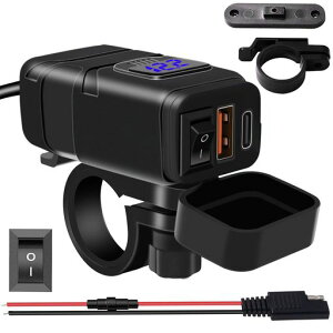 BlueFireバイクusb電源防水ソケットオートバイ専用電源2*QC3.0急速充電ポート電圧計独立電源ON/OFFスイッチ搭載過圧保護USBチャージャーQC3.0電源アダプターDC12VGPSタブレットスマホ