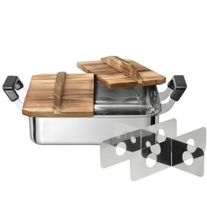 和平フレイズステンレス角型おでん鍋24x28cm4.8Lガス火専用木の蓋付烹味屋RB-3261