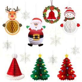 クリスマス 飾り ガーランド 13点セット 飾り付け 立体 紙製 ハニカムボール 吊り下げ 装飾 Happy Christmas オーナメント 壁飾り 窓 玄関 おしゃれ サンタクロース 雪だるま クリスマスツリー …