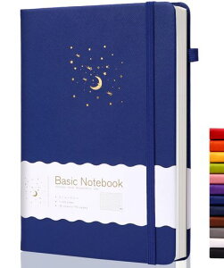 CAGIEノートa5ハードカバーノートブックおしゃれ8mm横罫ペンホルダー付きクラシックかわいい14.5cmx21cmビジネス大人女の子旅行日記仕事ノートプレゼントネイビー