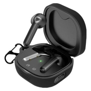 Ankersailaケース適応SOUNDPEATSTrueAir2シリコン保護カバー面保護落下防止キズ防止耐衝撃防水防塵カラビナ付き(黒)