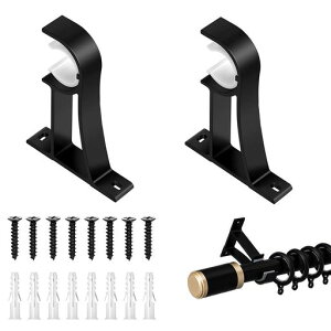LYHMHAMY暖簾かけフック2本ネジ8枚付き暖簾受けカーテンレール突っ張り棒取付金具引っ掛けるアルミニウム合金製(ブラック)